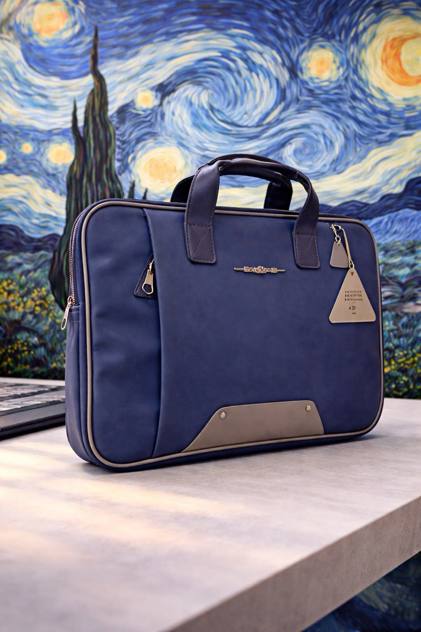 SeeNLee Premium Laptop Messenger Bag for Men & Women | Water-Resistant Office Briefcase | 15.6 Inch Laptop Carry Bag | Business Handbag with Shoulder Strap | Blue & Grey