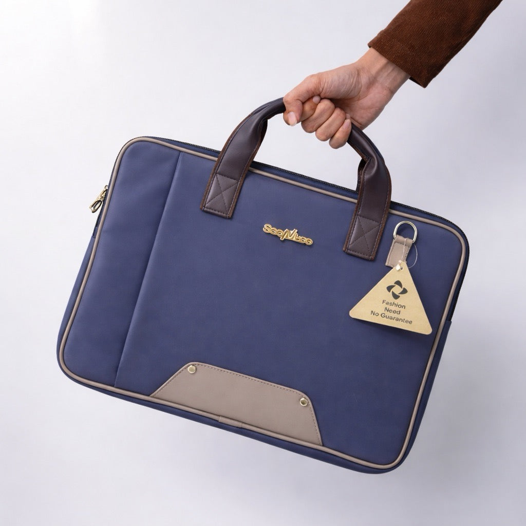 SeeNLee Premium Laptop Messenger Bag for Men & Women | Water-Resistant Office Briefcase | 15.6 Inch Laptop Carry Bag | Business Handbag with Shoulder Strap | Blue & Grey