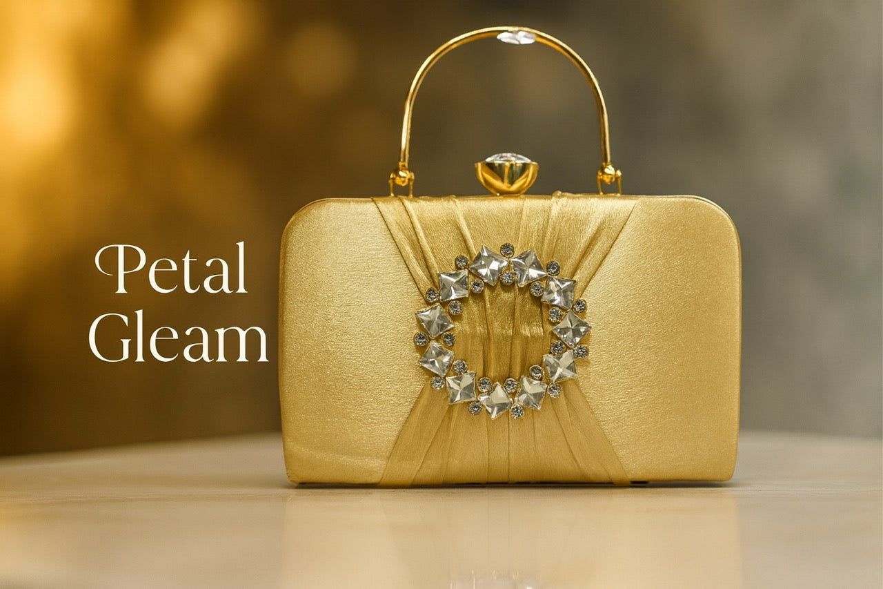 KarryQ Golden Crystal Ring Clutch for Women | Premium Party, Wedding & Festive Handbag