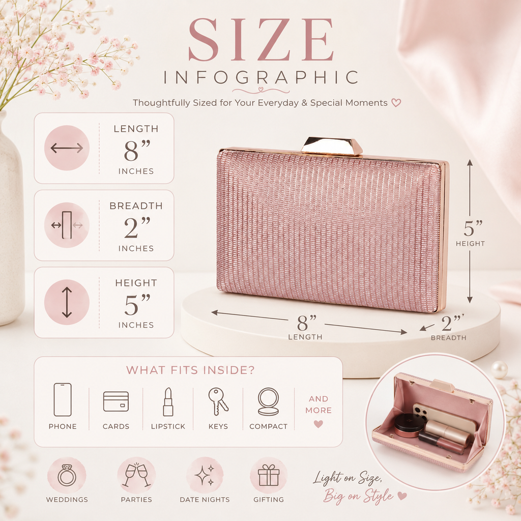 KarryQ Rose Gold Shimmer Box Clutch Bag for Women | Elegant Party Wear Wedding & Evening Clutch Purse