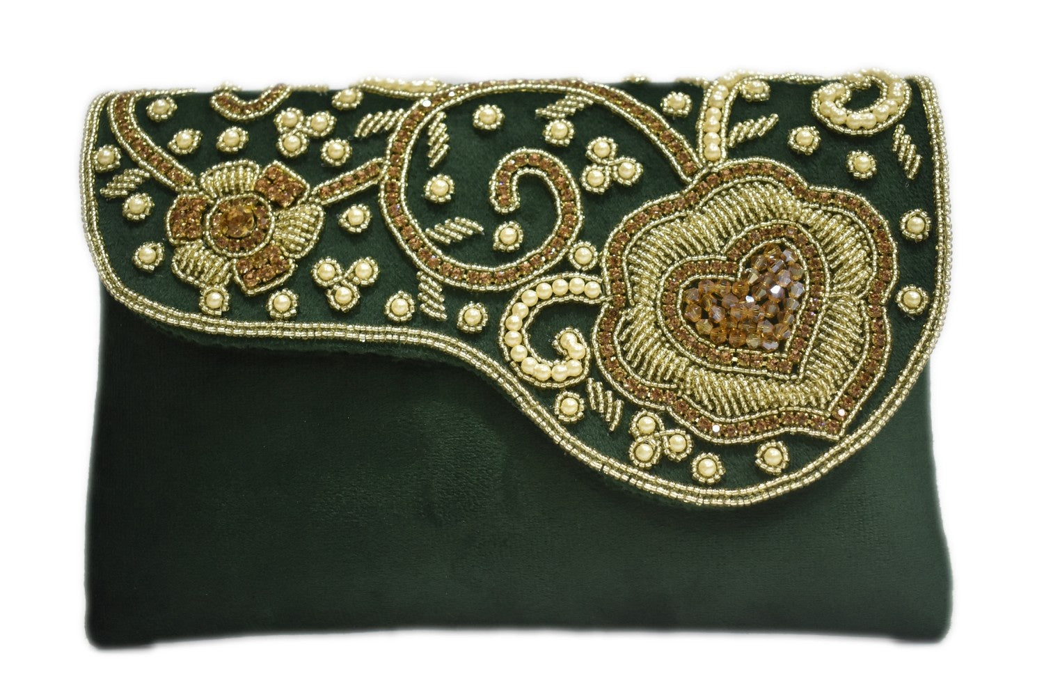 KarryQ Royal Emerald Green Embroidered Clutch for Women | Premium Ethnic Wedding, Festive & Party Handbag