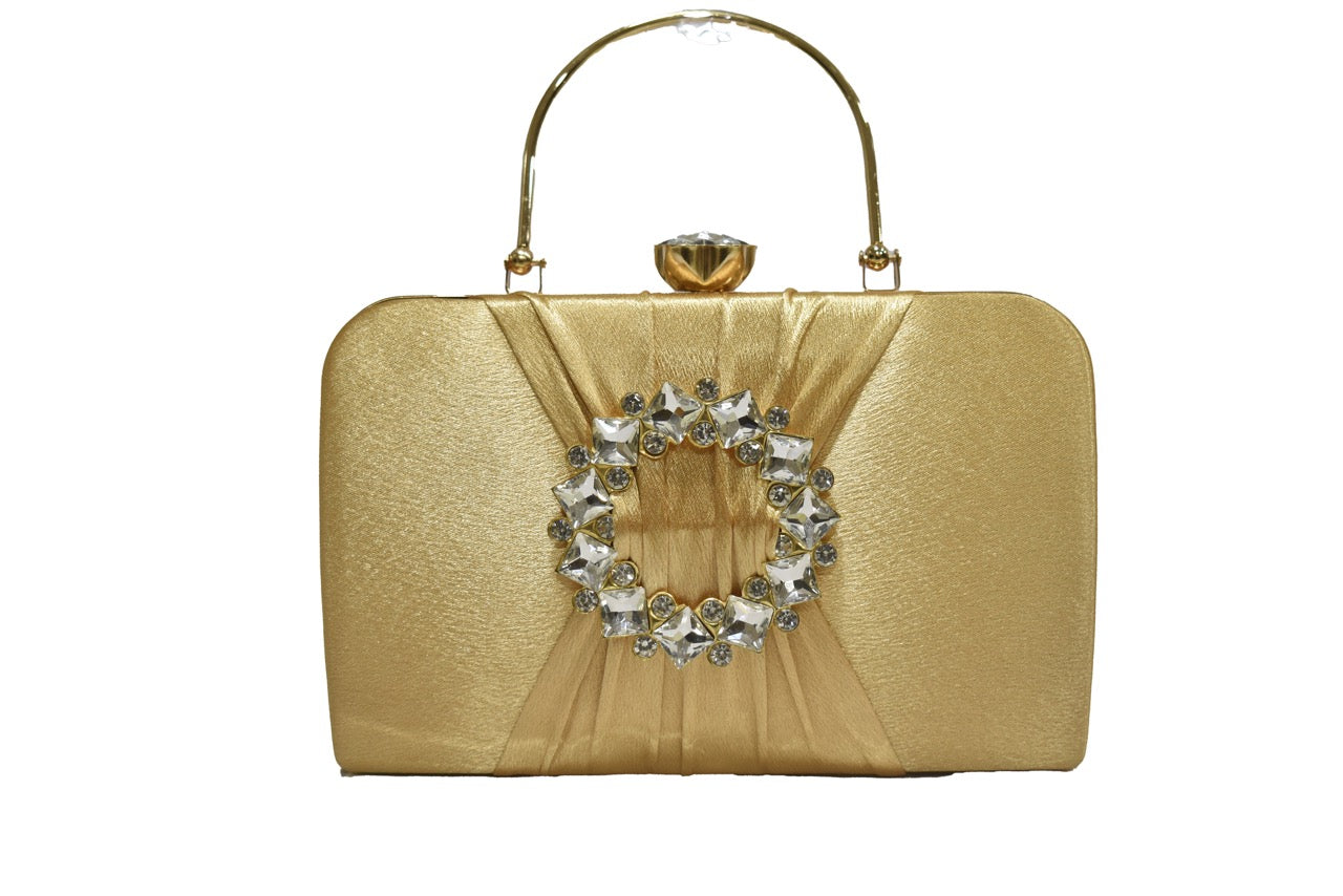 KarryQ Golden Crystal Ring Clutch for Women | Premium Party, Wedding & Festive Handbag
