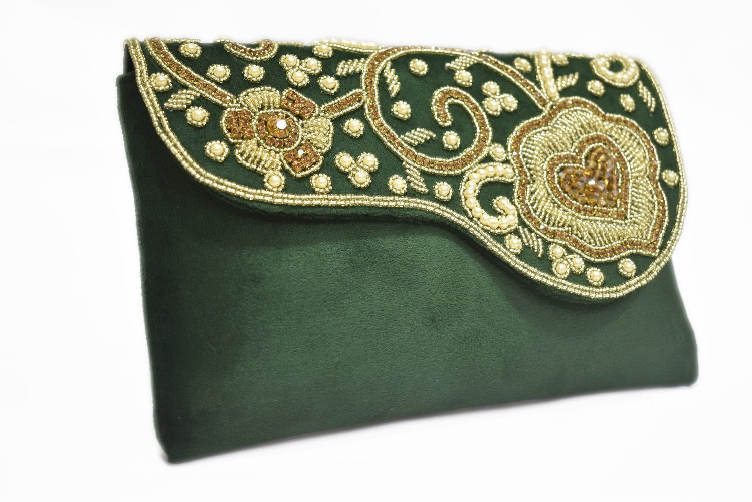 KarryQ Royal Emerald Green Embroidered Clutch for Women | Premium Ethnic Wedding, Festive & Party Handbag