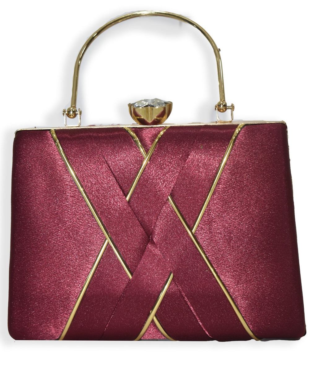 KarryQ Royal Maroon Satin Box Clutch for Women | Premium Wedding, Party & Evening Handbag