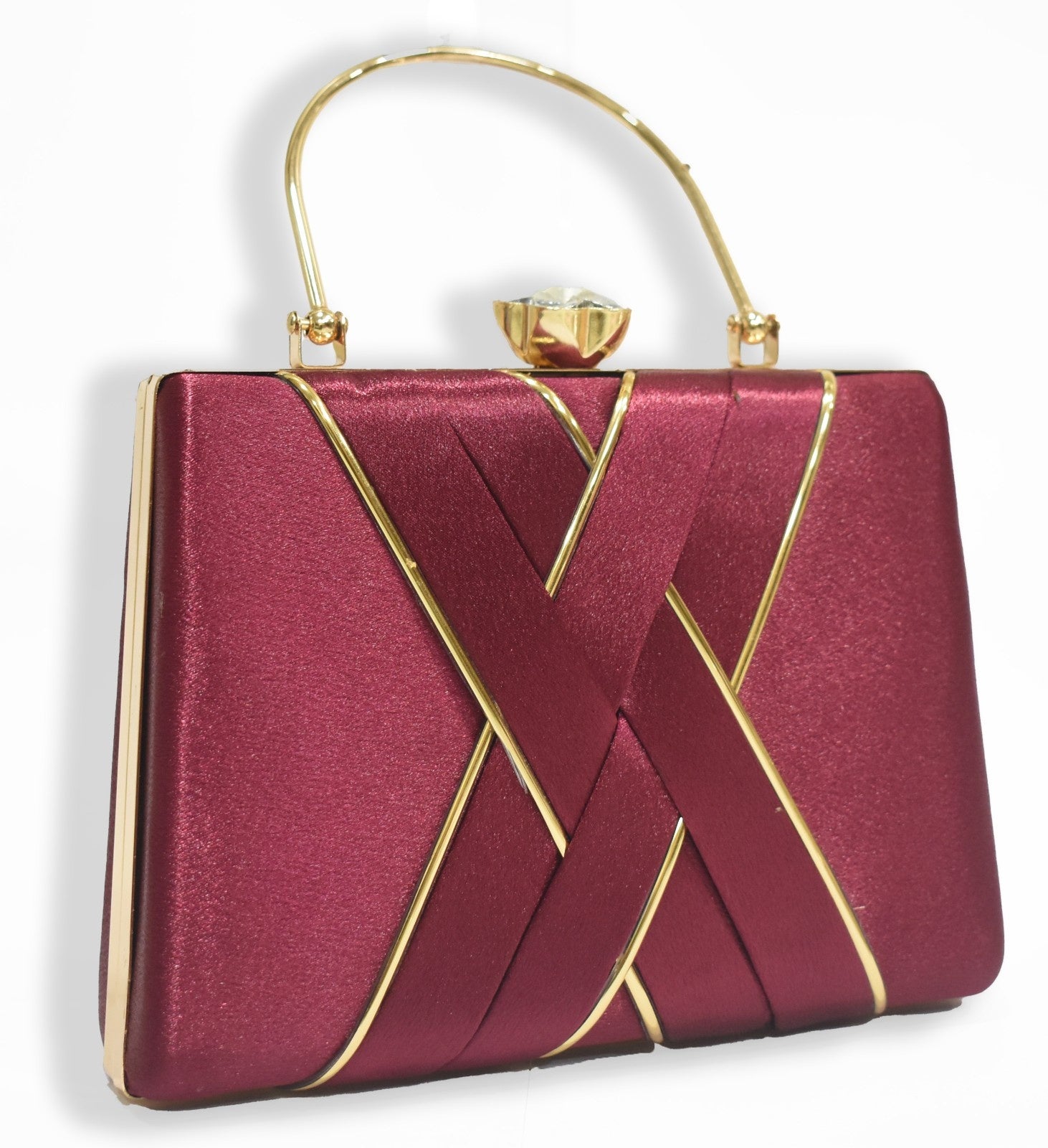 KarryQ Royal Maroon Satin Box Clutch for Women | Premium Wedding, Party & Evening Handbag