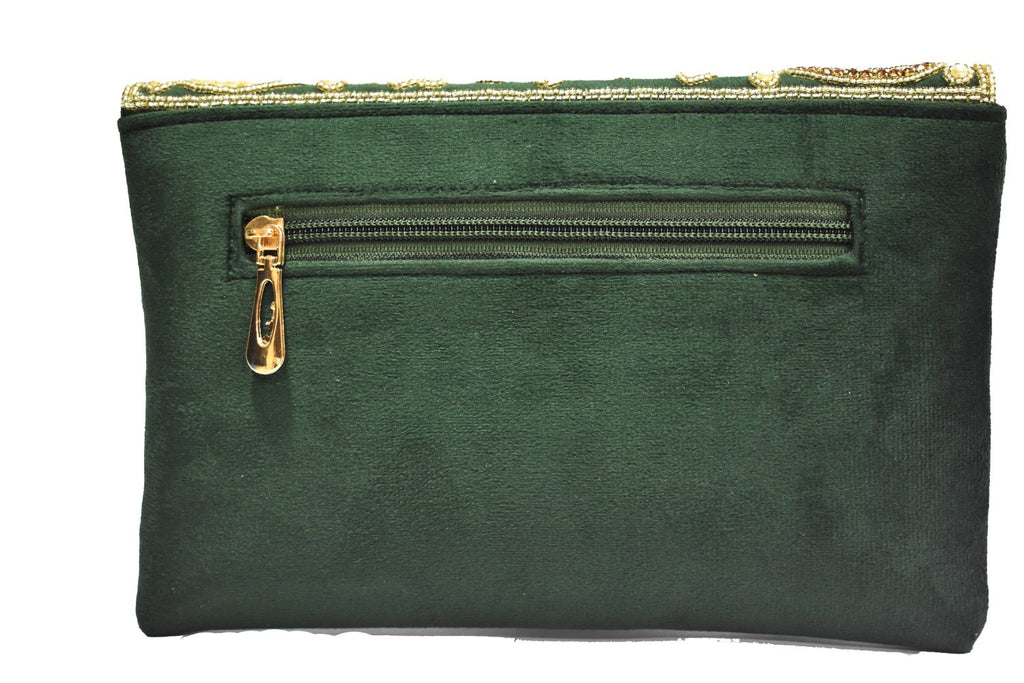 KarryQ Royal Emerald Green Embroidered Clutch for Women | Premium Ethnic Wedding, Festive & Party Handbag