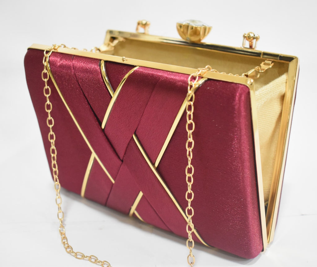 KarryQ Royal Maroon Satin Box Clutch for Women | Premium Wedding, Party & Evening Handbag