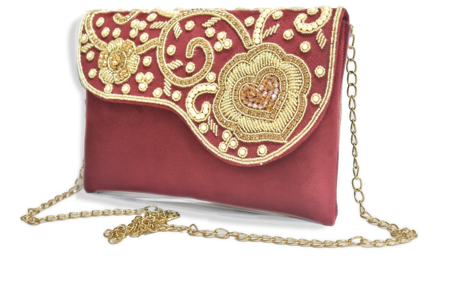 KarryQ Royal Maroon Embroidered Clutch for Women | Premium Ethnic Wedding, Festive & Party Handbag