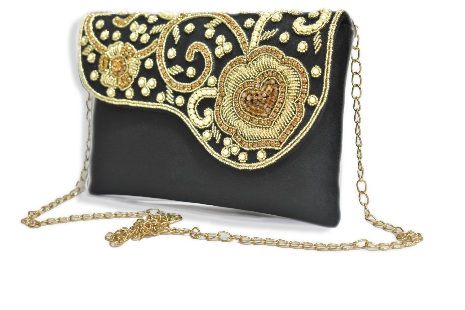 KarryQ Royal Black Embroidered Clutch for Women | Premium Ethnic Wedding, Festive & Party Handbag