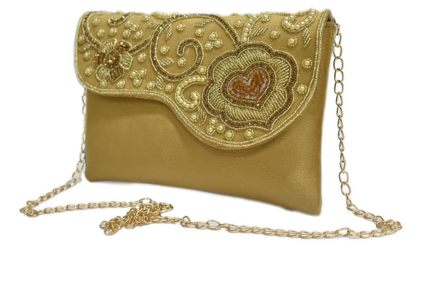 KarryQ Royal Mustard Yellow Embroidered Clutch for Women | Premium Ethnic Wedding, Festive & Party Handbag
