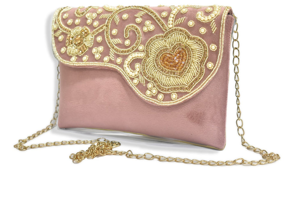 KarryQ Blush Rose Embroidered Clutch for Women | Premium Ethnic Wedding, Festive & Party Handbag