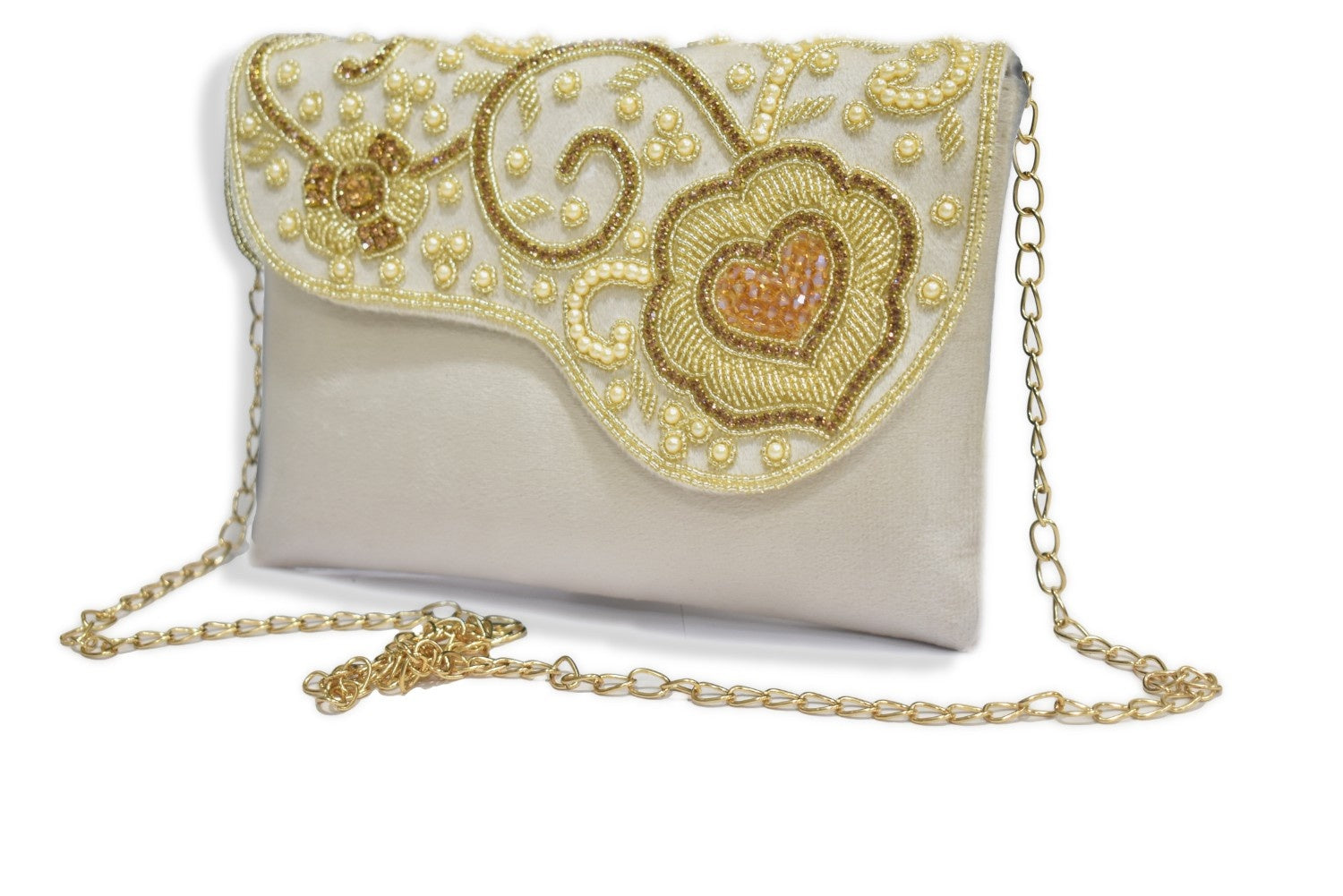 KarryQ Pearl Ivory Embroidered Clutch for Women | Premium Ethnic Wedding, Festive & Party Handbag