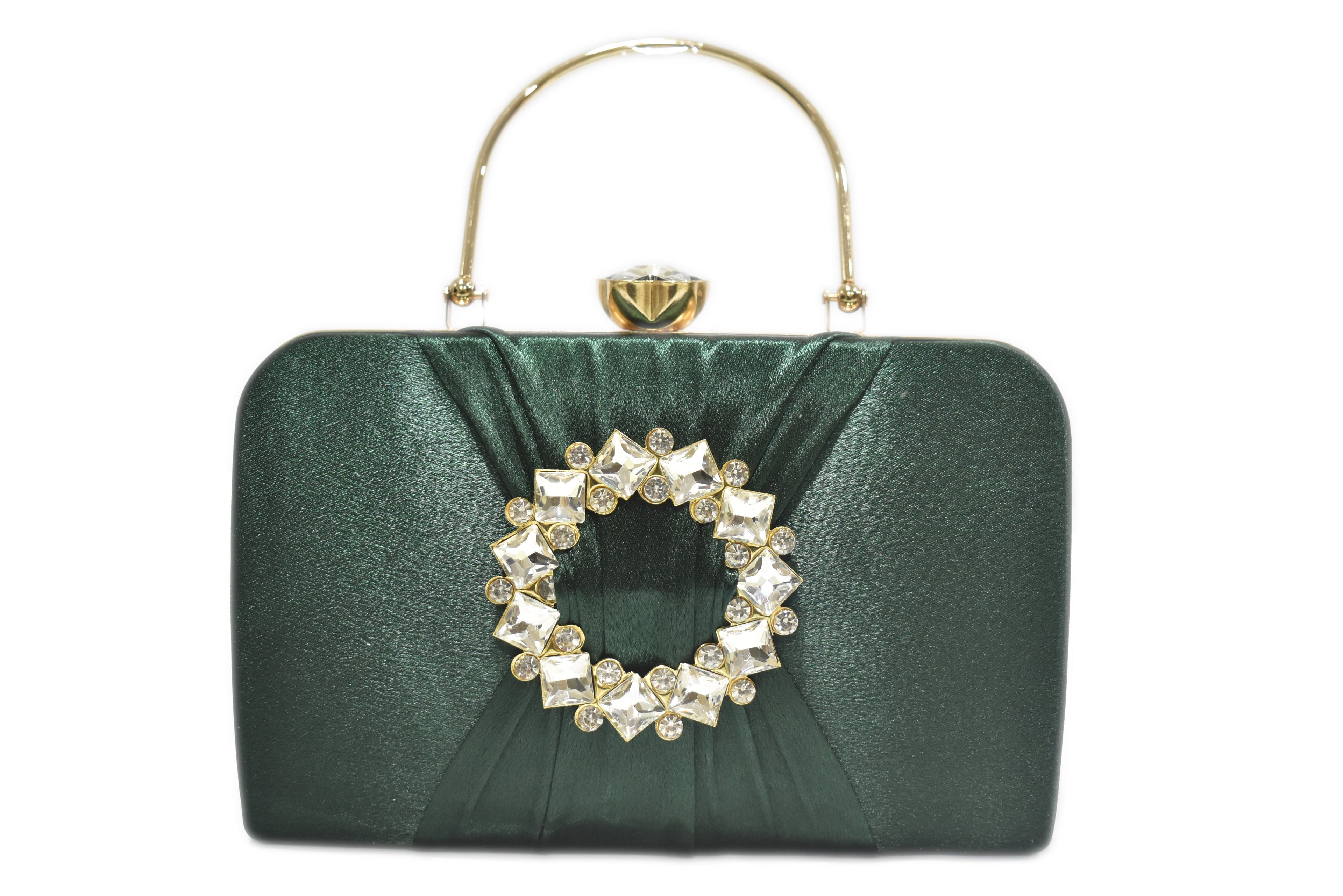 KarryQ Emerald Crystal Ring Clutch for Women | Premium Party, Wedding & Festive Handbag