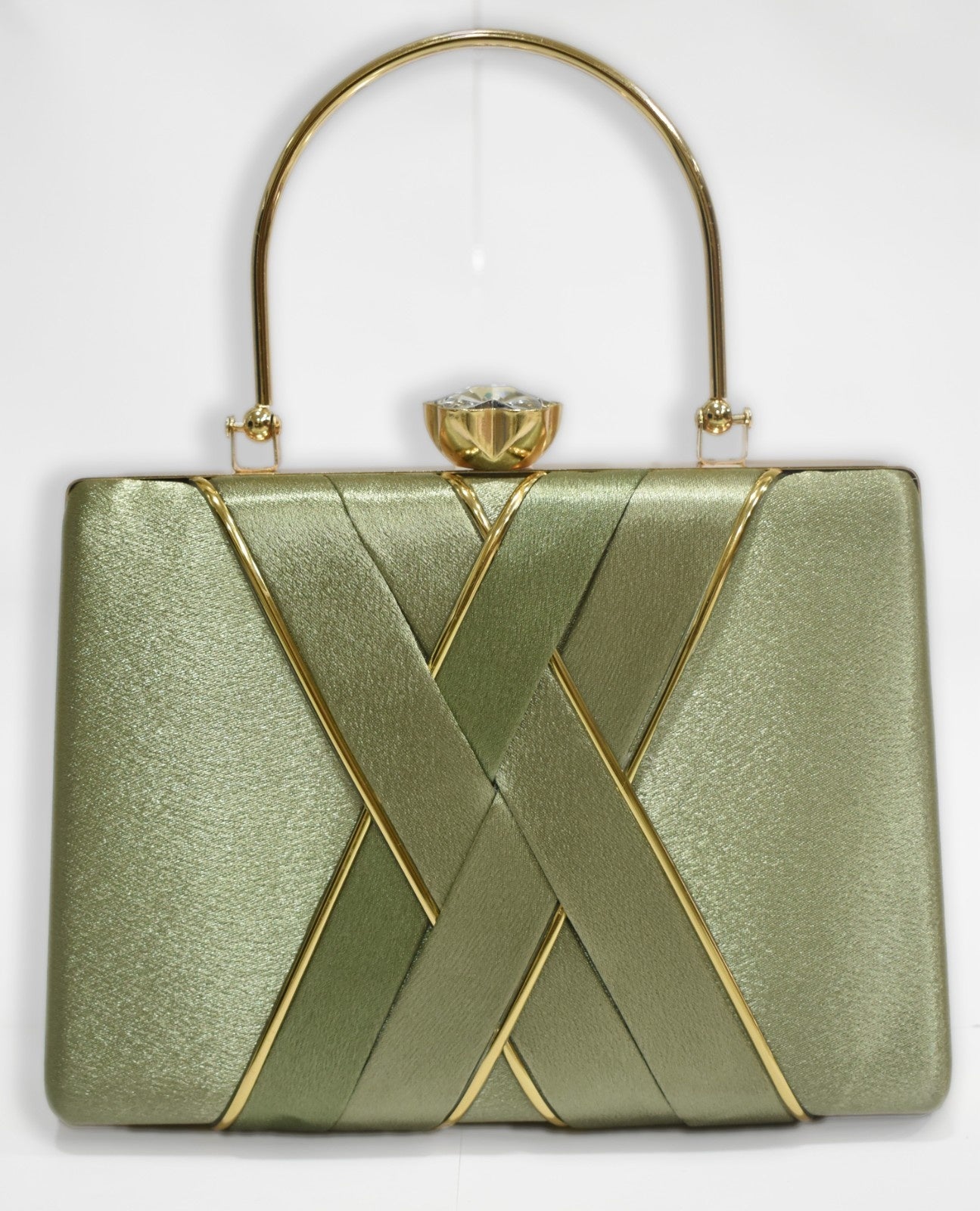 KarryQ Luxe Pista Green Satin Box Clutch for Women | Premium Wedding, Party & Evening Handbag