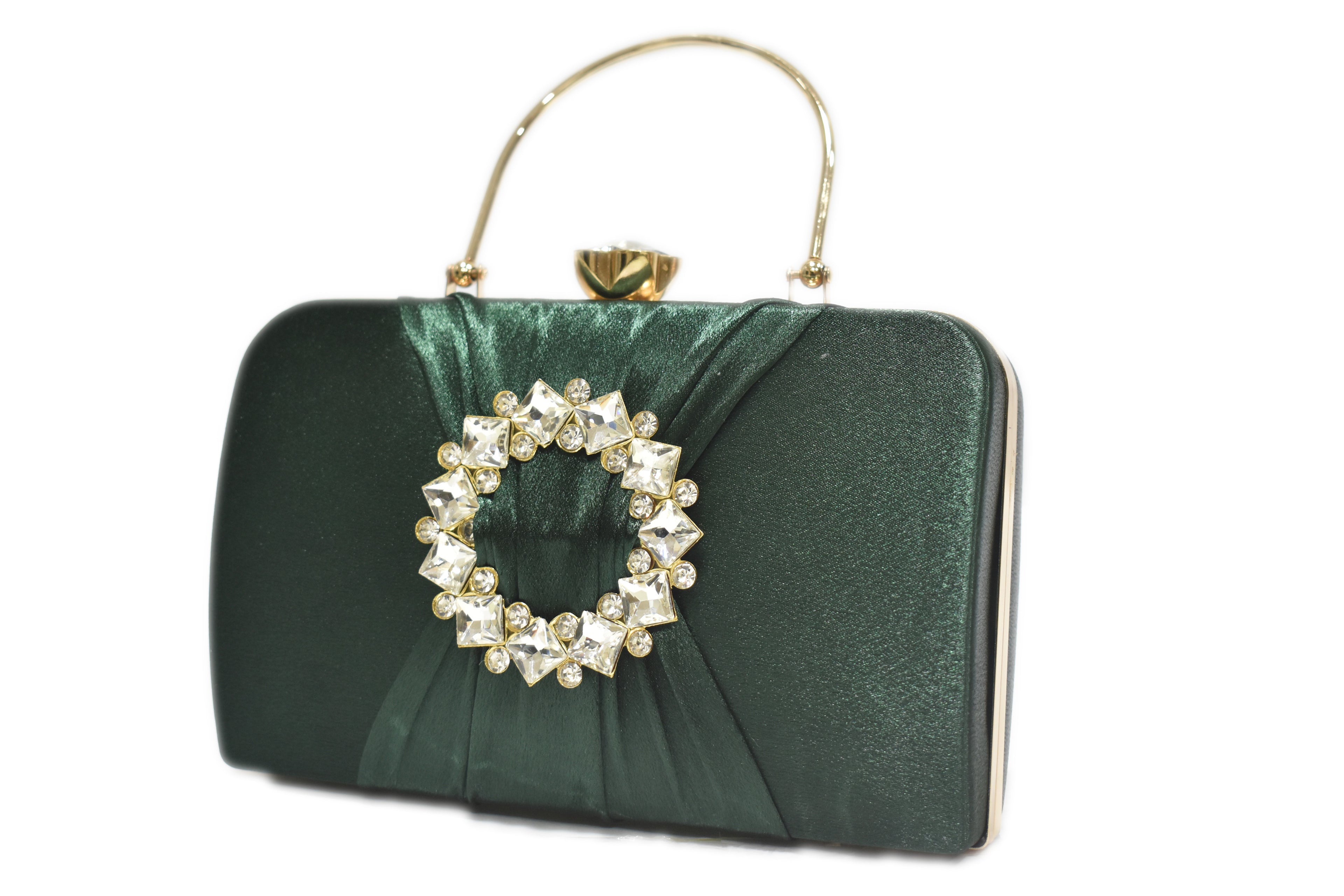 KarryQ Emerald Crystal Ring Clutch for Women | Premium Party, Wedding & Festive Handbag