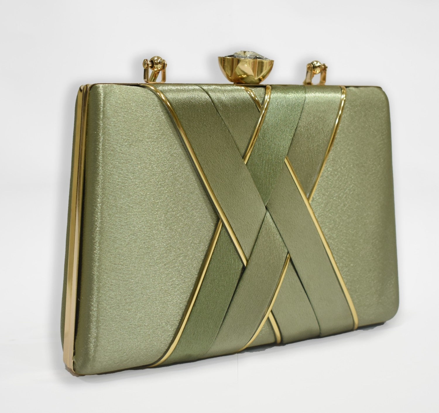 KarryQ Luxe Pista Green Satin Box Clutch for Women | Premium Wedding, Party & Evening Handbag
