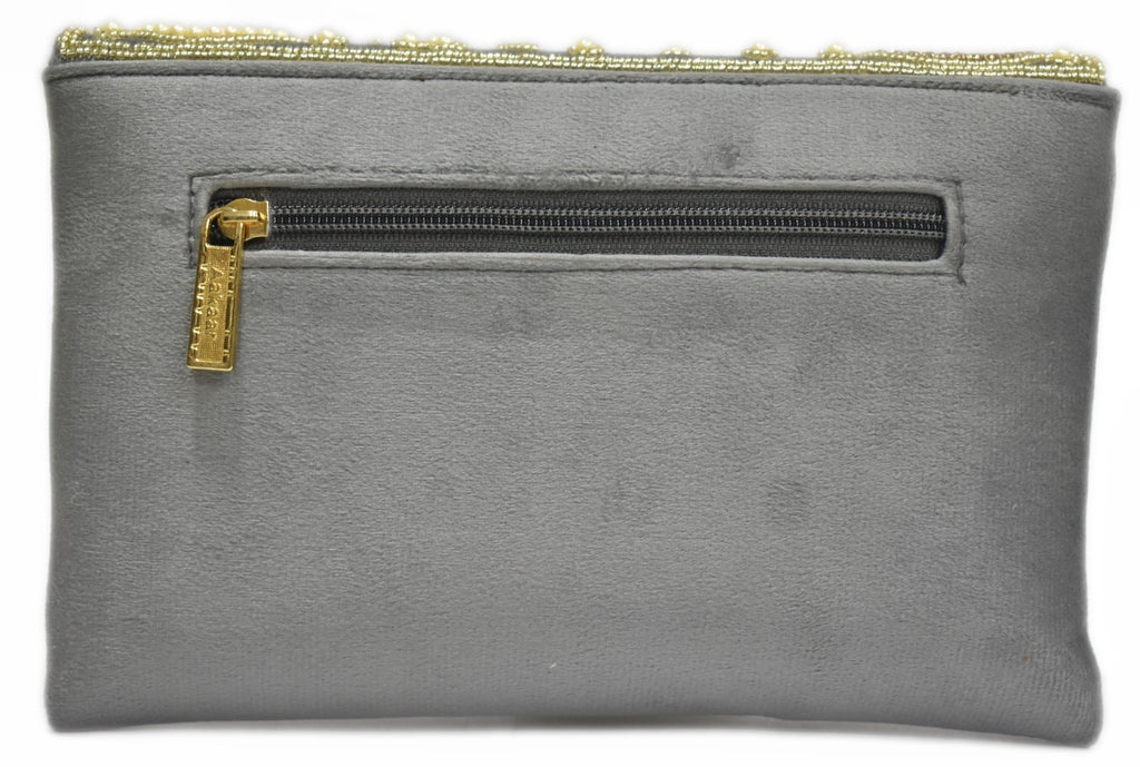 KarryQ Elegant Grey Embroidered Clutch for Women | Premium Ethnic Wedding, Festive & Party Handbag