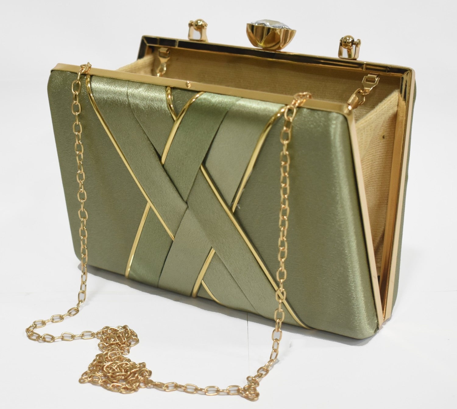 KarryQ Luxe Pista Green Satin Box Clutch for Women | Premium Wedding, Party & Evening Handbag