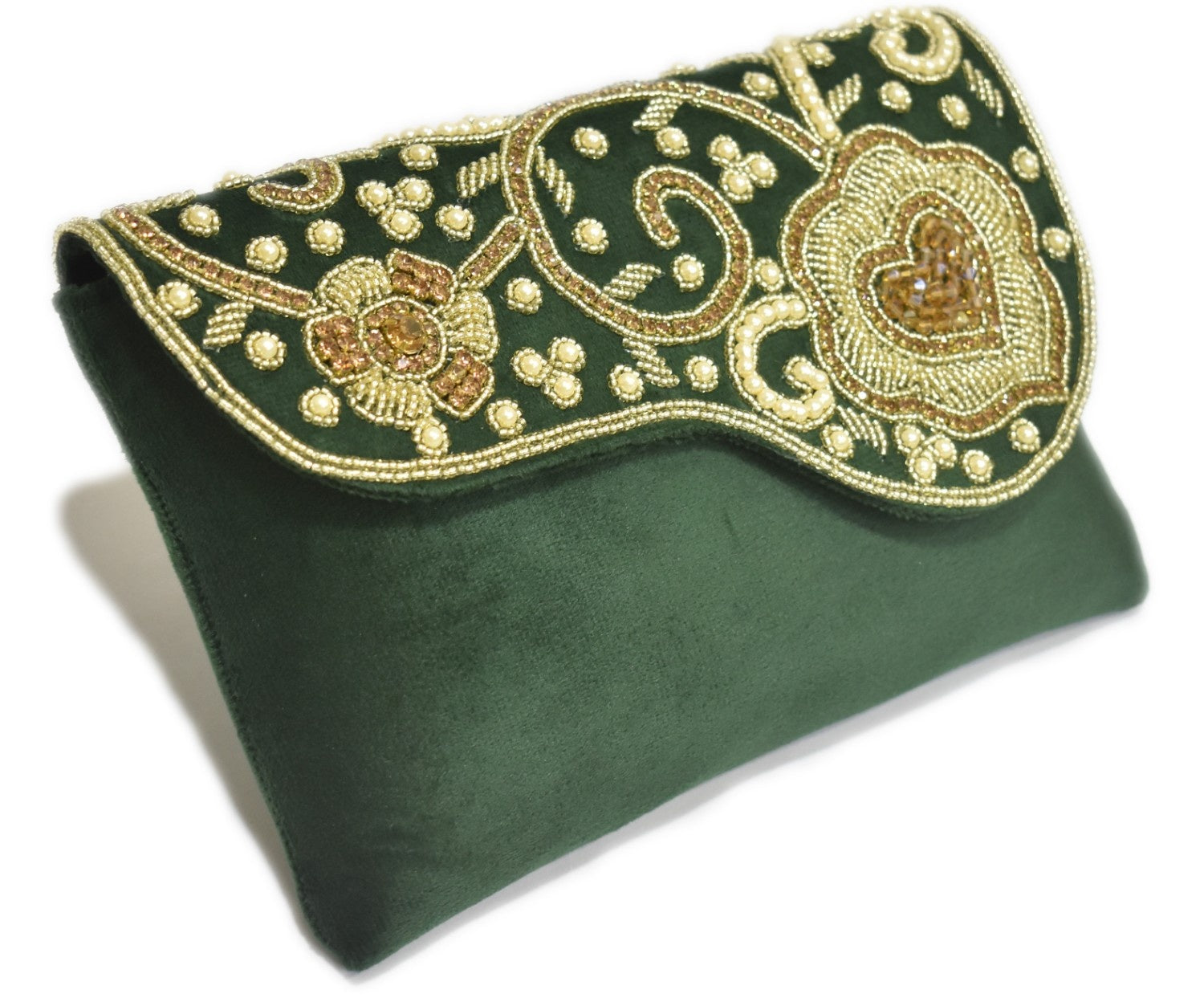 KarryQ Royal Emerald Green Embroidered Clutch for Women | Premium Ethnic Wedding, Festive & Party Handbag