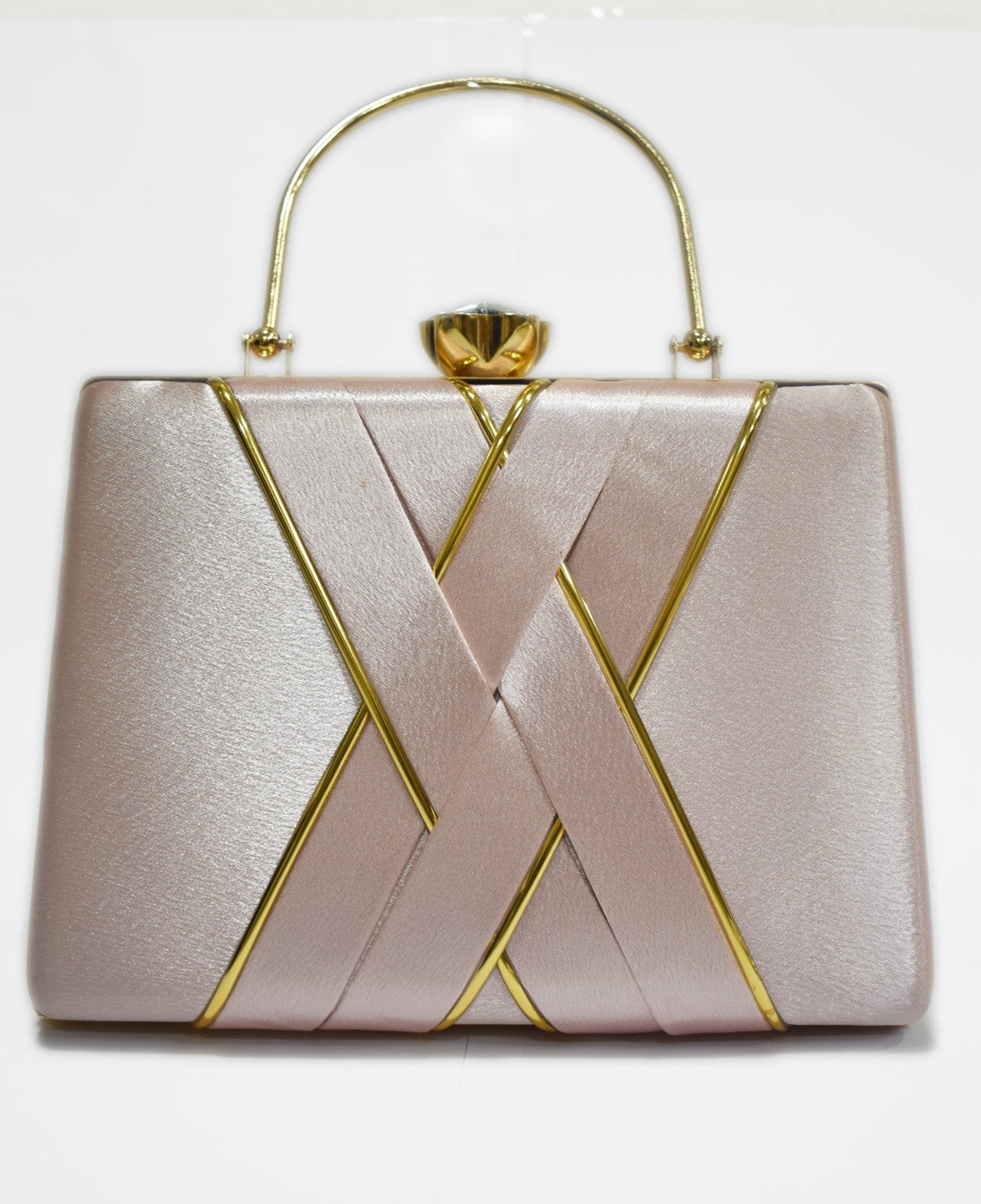 KarryQ Luxe Champagne Pink Satin Box Clutch for Women | Premium Wedding, Party & Evening Handbag