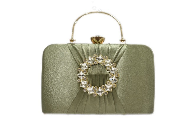 KarryQ Olive Green Crystal Ring Clutch for Women | Premium Party, Wedding & Festive Handbag