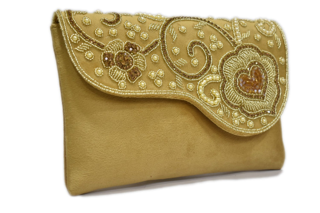 KarryQ Royal Mustard Yellow Embroidered Clutch for Women | Premium Ethnic Wedding, Festive & Party Handbag