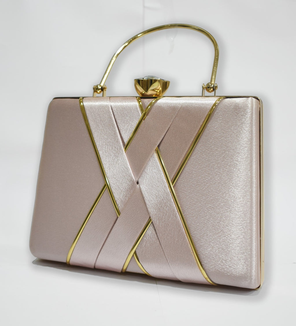 KarryQ Luxe Champagne Pink Satin Box Clutch for Women | Premium Wedding, Party & Evening Handbag