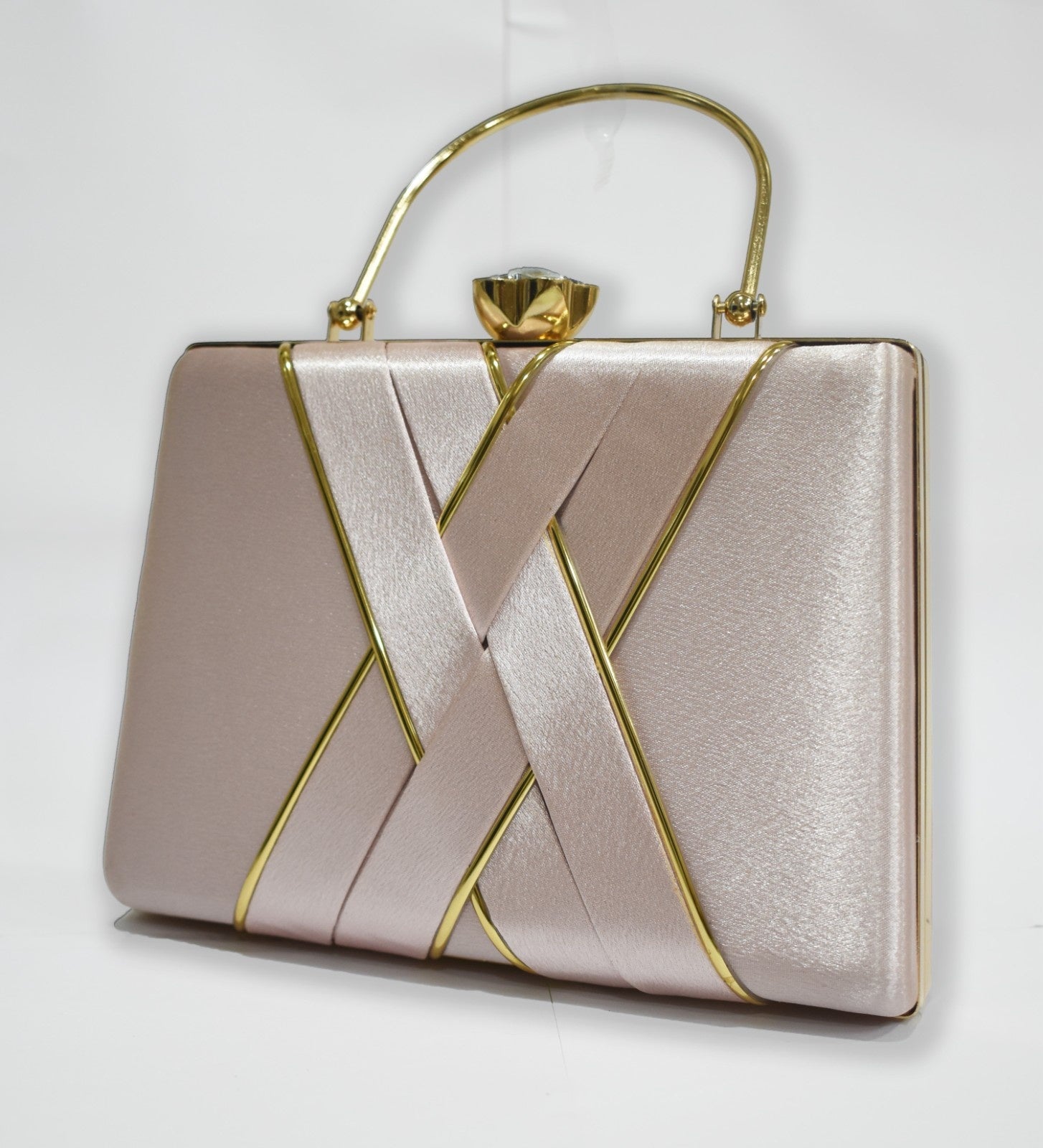 KarryQ Luxe Champagne Pink Satin Box Clutch for Women | Premium Wedding, Party & Evening Handbag