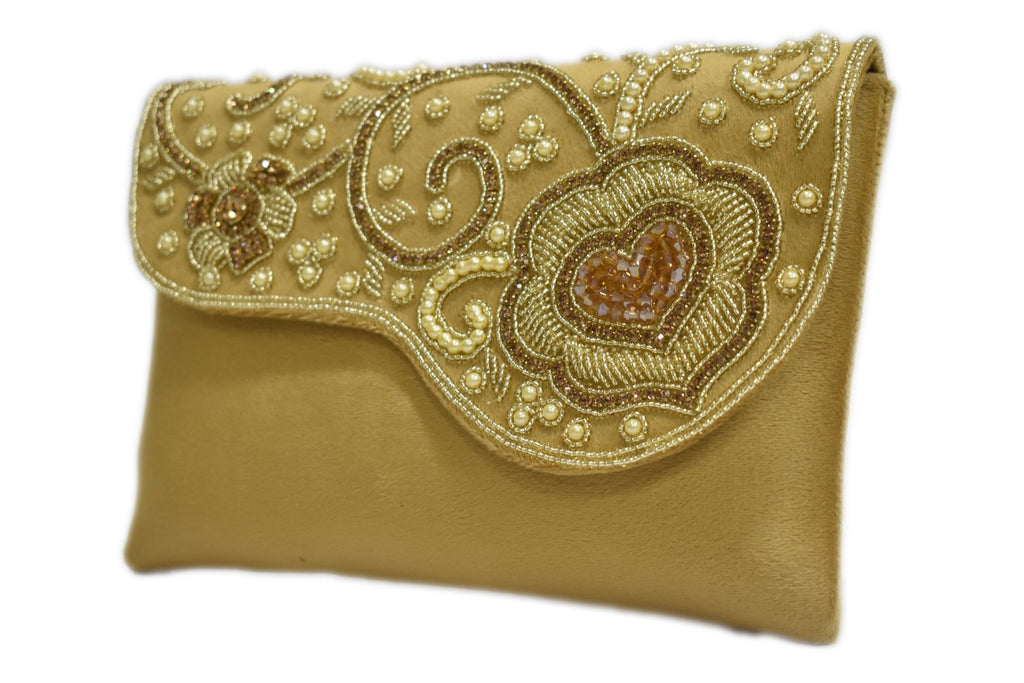 KarryQ Royal Mustard Yellow Embroidered Clutch for Women | Premium Ethnic Wedding, Festive & Party Handbag