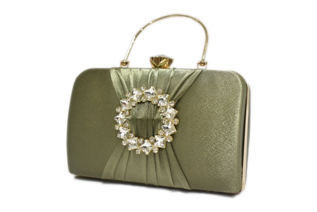 KarryQ Olive Green Crystal Ring Clutch for Women | Premium Party, Wedding & Festive Handbag