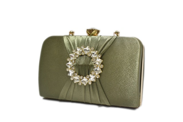 KarryQ Olive Green Crystal Ring Clutch for Women | Premium Party, Wedding & Festive Handbag