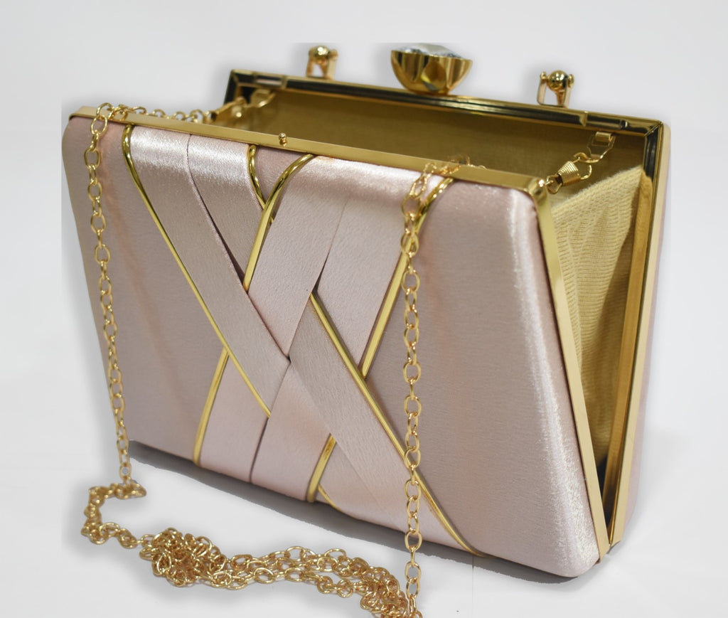KarryQ Luxe Champagne Pink Satin Box Clutch for Women | Premium Wedding, Party & Evening Handbag