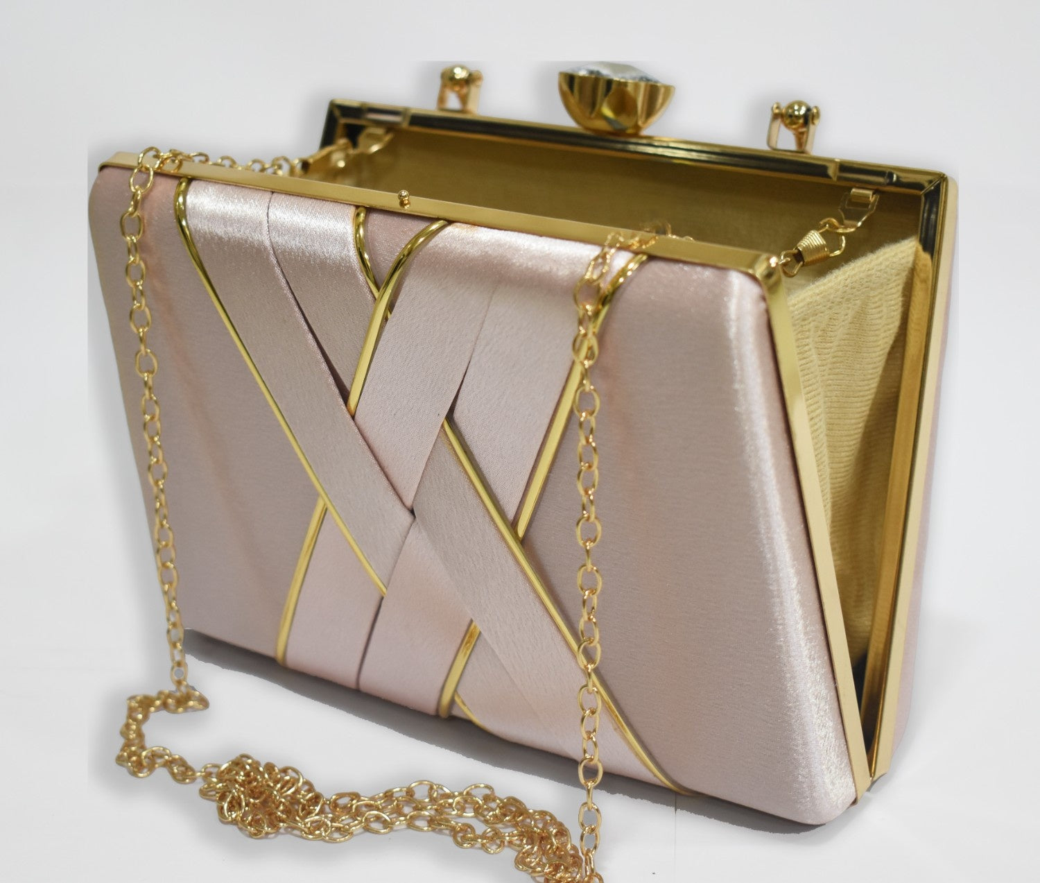 KarryQ Luxe Champagne Pink Satin Box Clutch for Women | Premium Wedding, Party & Evening Handbag