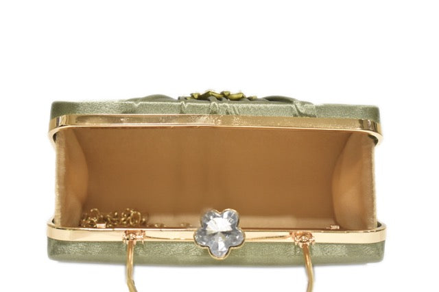 KarryQ Olive Green Crystal Ring Clutch for Women | Premium Party, Wedding & Festive Handbag