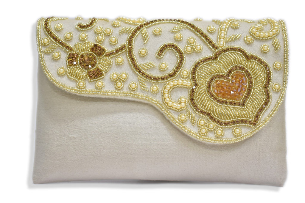 KarryQ Pearl Ivory Embroidered Clutch for Women | Premium Ethnic Wedding, Festive & Party Handbag