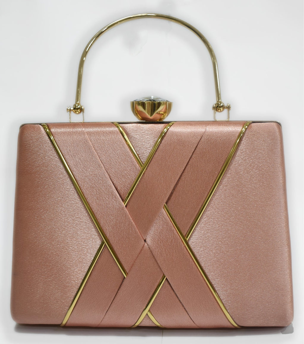 KarryQ Luxe Rose Gold Satin Box Clutch for Women | Premium Wedding, Party & Evening Handbag
