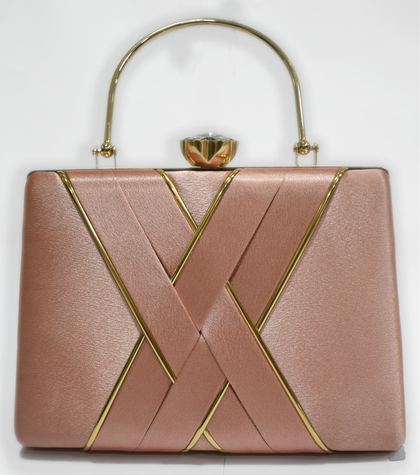 KarryQ Luxe Rose Gold Satin Box Clutch for Women | Premium Wedding, Party & Evening Handbag