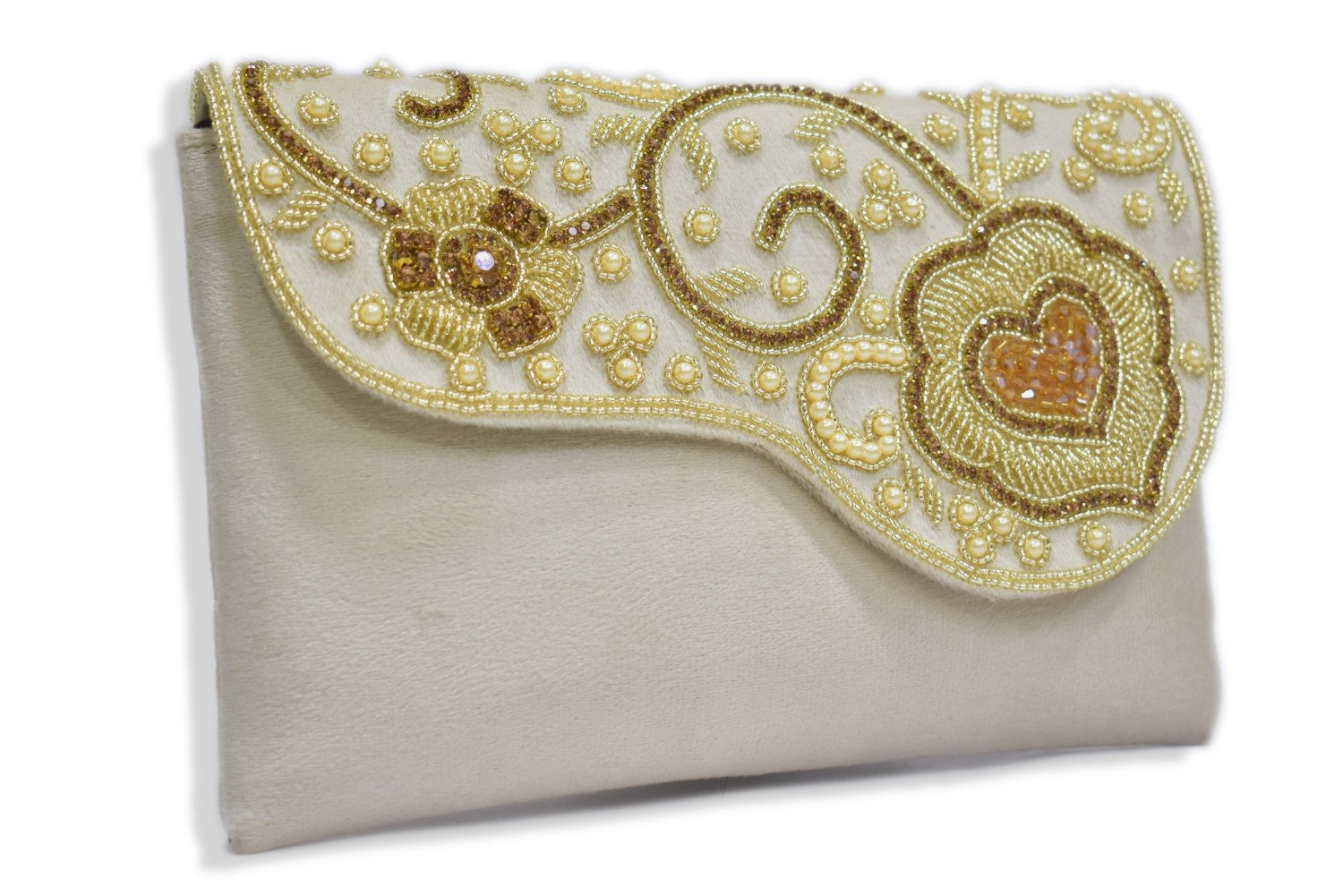 KarryQ Pearl Ivory Embroidered Clutch for Women | Premium Ethnic Wedding, Festive & Party Handbag