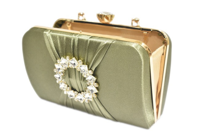KarryQ Olive Green Crystal Ring Clutch for Women | Premium Party, Wedding & Festive Handbag