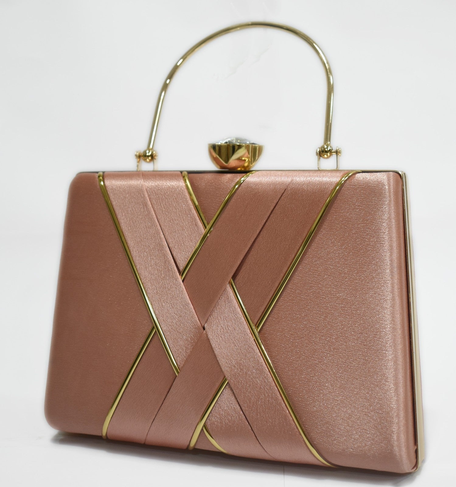 KarryQ Luxe Rose Gold Satin Box Clutch for Women | Premium Wedding, Party & Evening Handbag