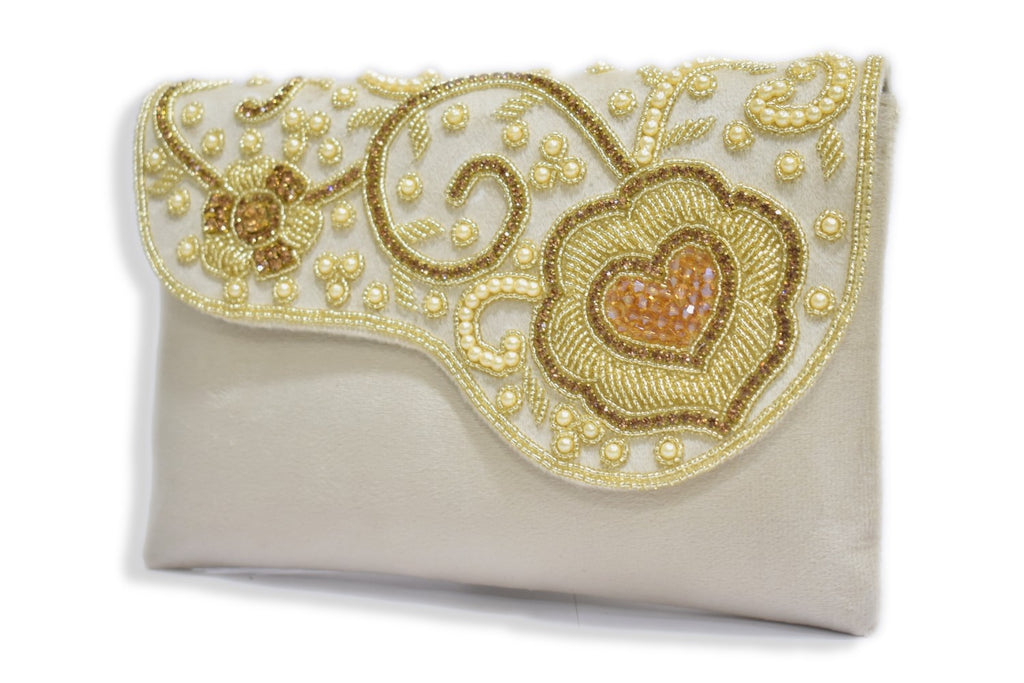 KarryQ Pearl Ivory Embroidered Clutch for Women | Premium Ethnic Wedding, Festive & Party Handbag