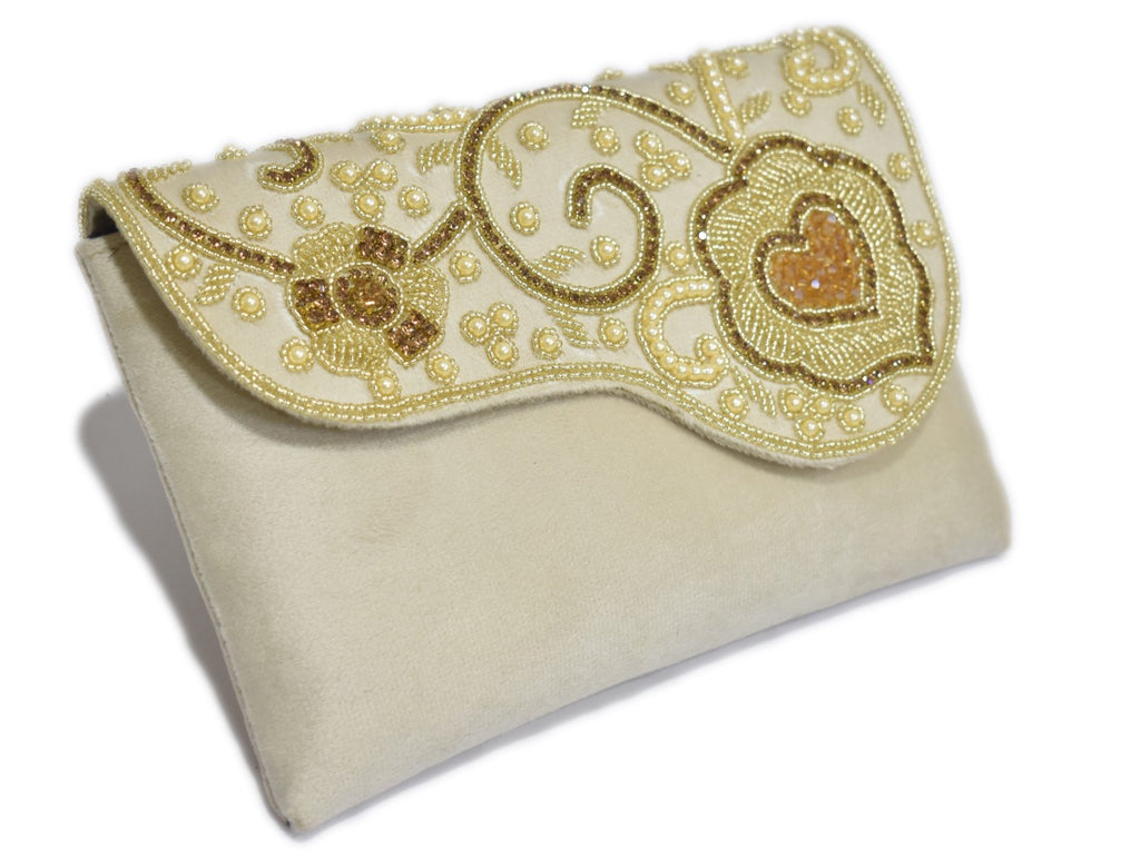 KarryQ Pearl Ivory Embroidered Clutch for Women | Premium Ethnic Wedding, Festive & Party Handbag