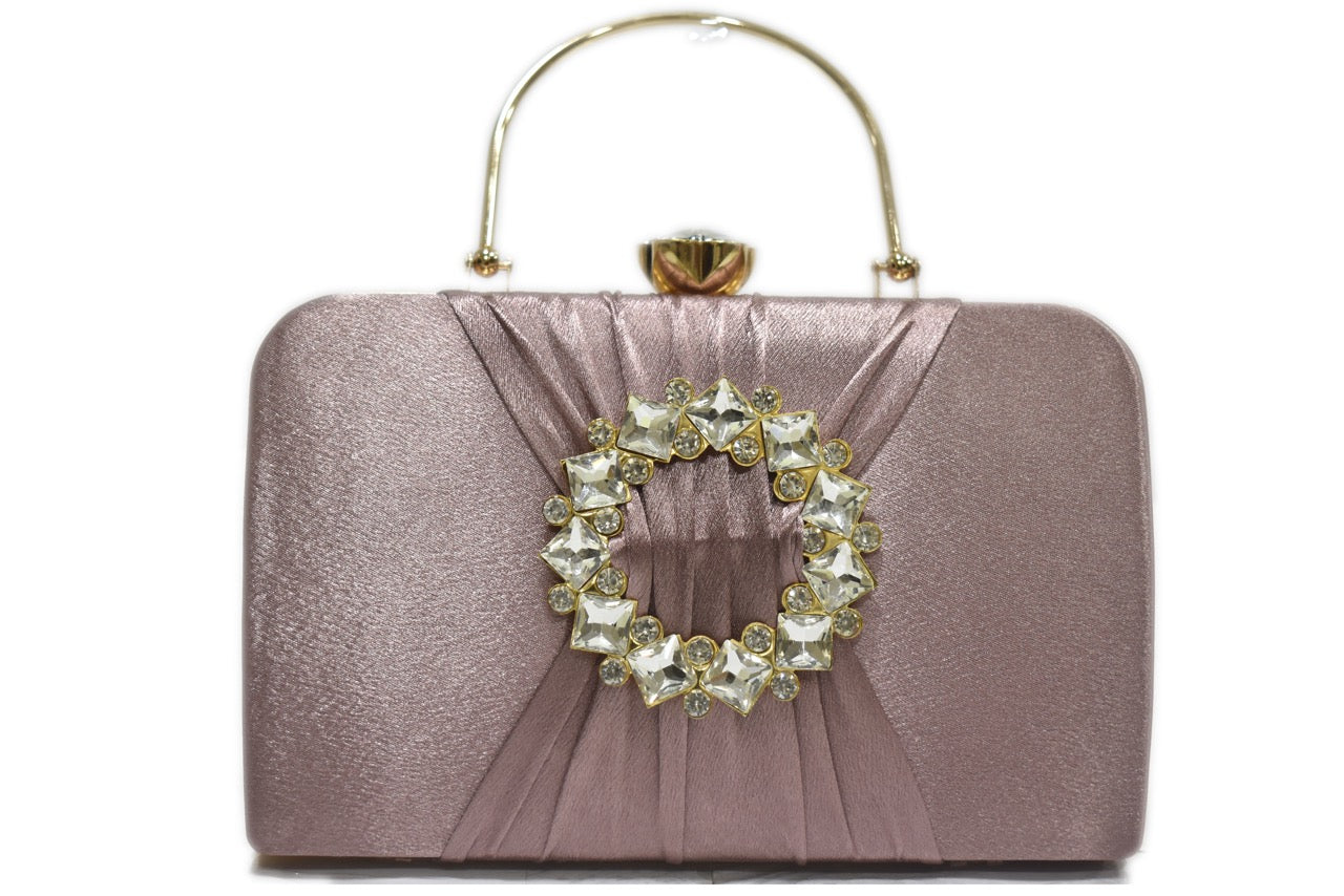 KarryQ Rose Pink Crystal Ring Clutch for Women | Premium Party, Wedding & Festive Handbag