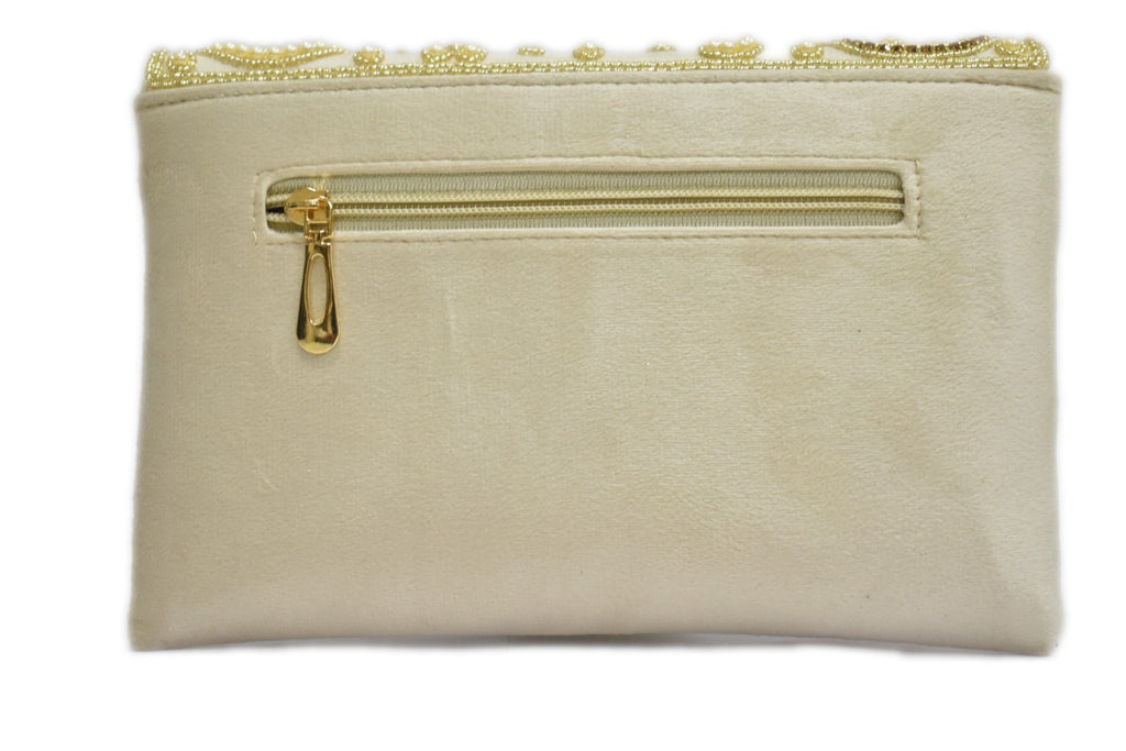 KarryQ Pearl Ivory Embroidered Clutch for Women | Premium Ethnic Wedding, Festive & Party Handbag
