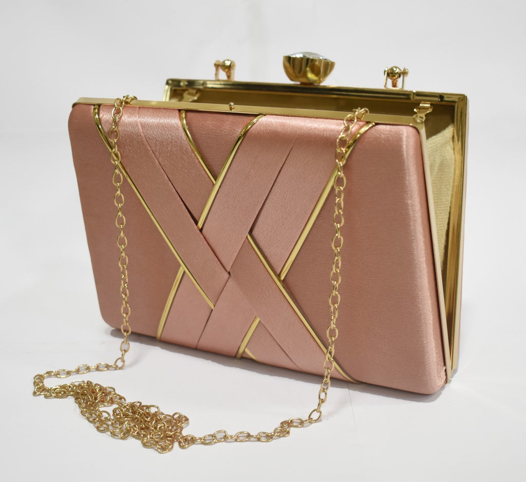 KarryQ Luxe Rose Gold Satin Box Clutch for Women | Premium Wedding, Party & Evening Handbag