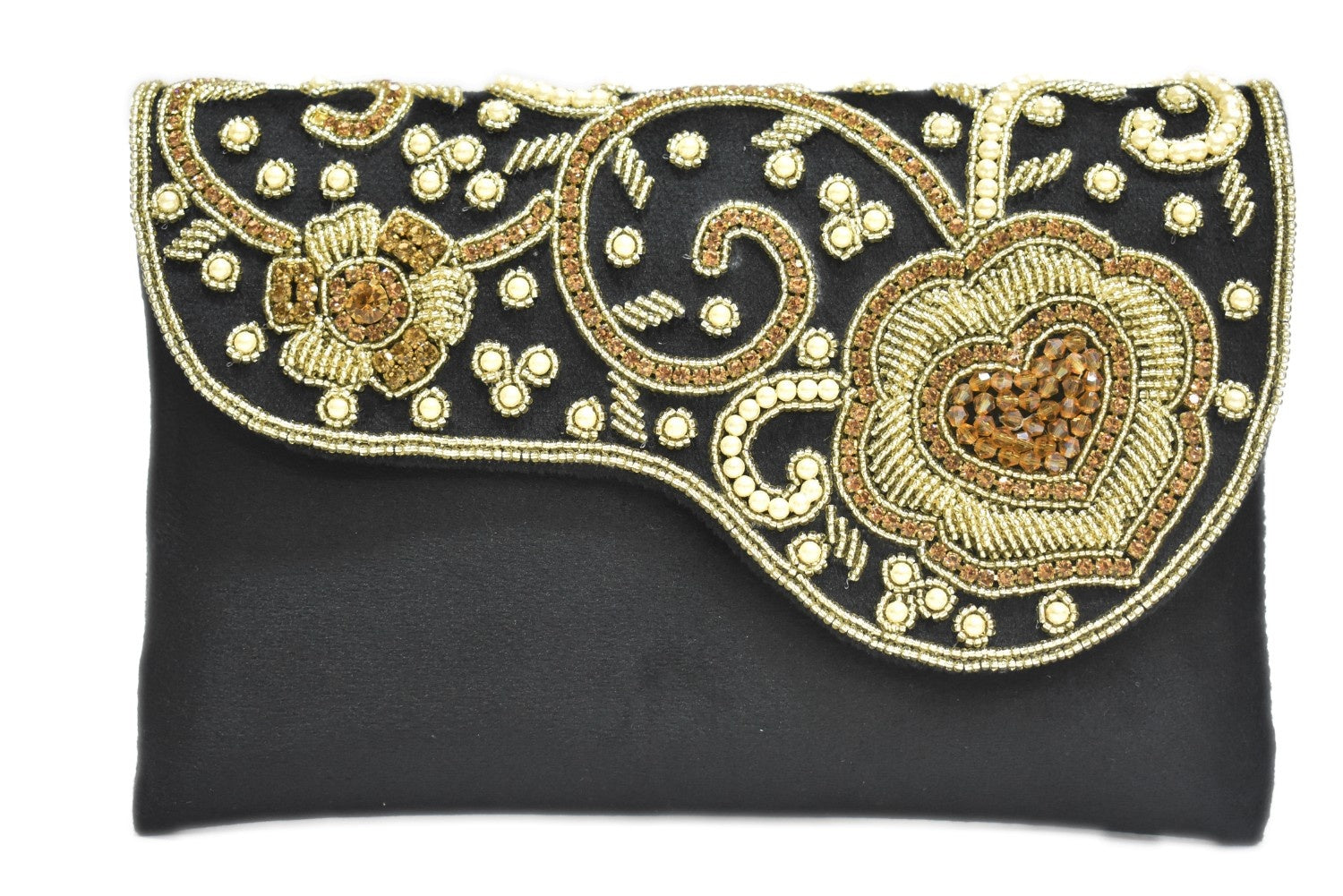 KarryQ Royal Black Embroidered Clutch for Women | Premium Ethnic Wedding, Festive & Party Handbag