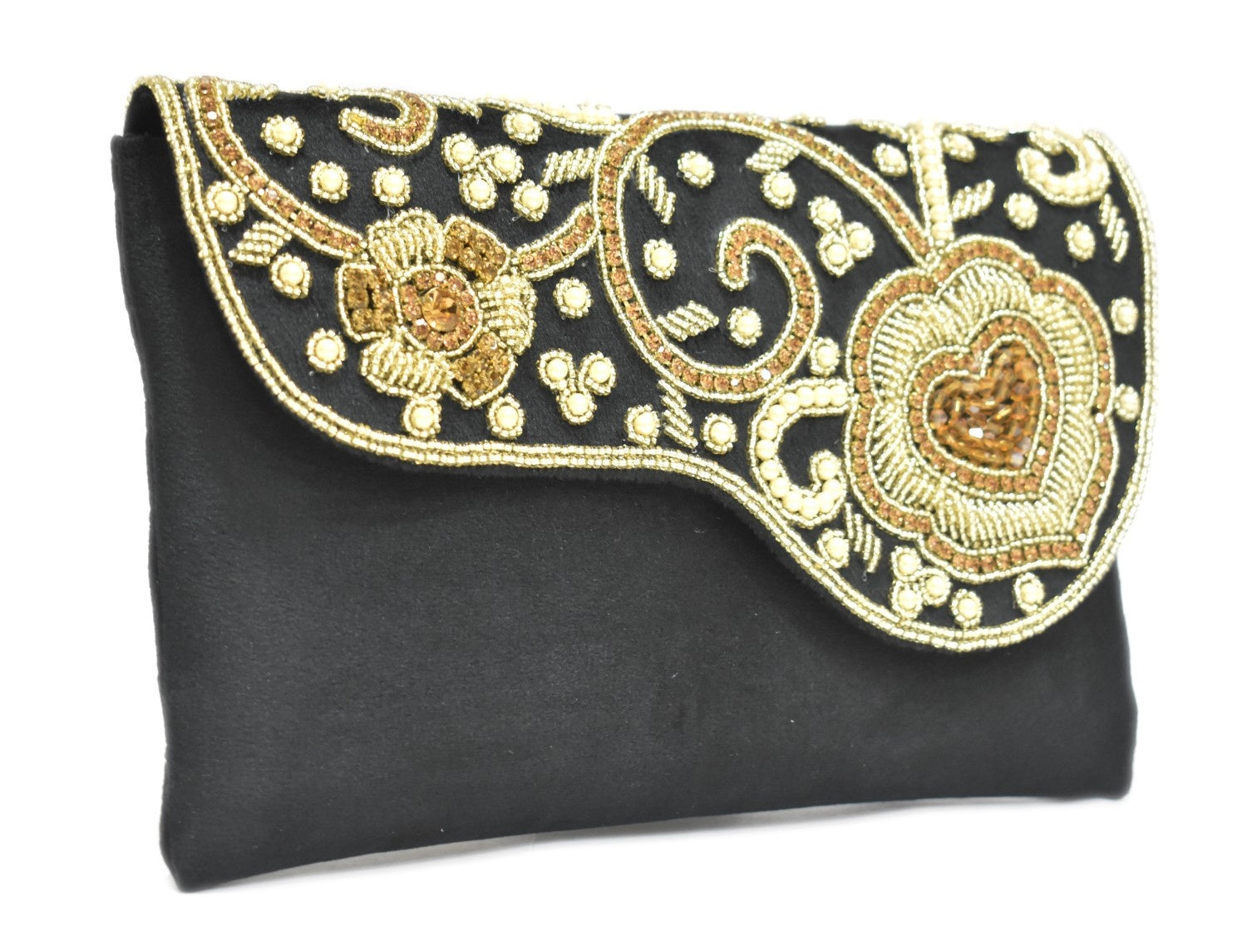 KarryQ Royal Black Embroidered Clutch for Women | Premium Ethnic Wedding, Festive & Party Handbag