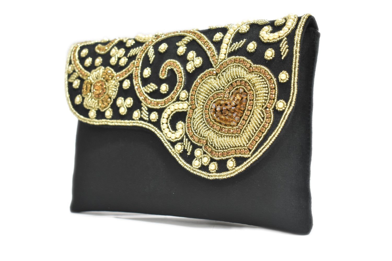 KarryQ Royal Black Embroidered Clutch for Women | Premium Ethnic Wedding, Festive & Party Handbag