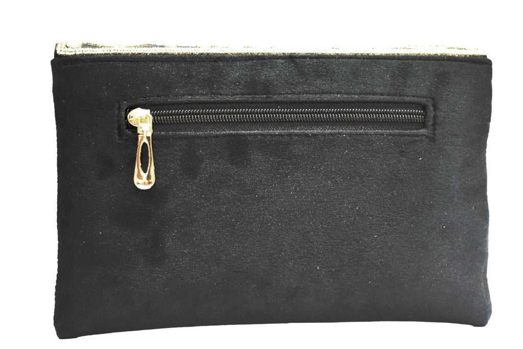 KarryQ Royal Black Embroidered Clutch for Women | Premium Ethnic Wedding, Festive & Party Handbag