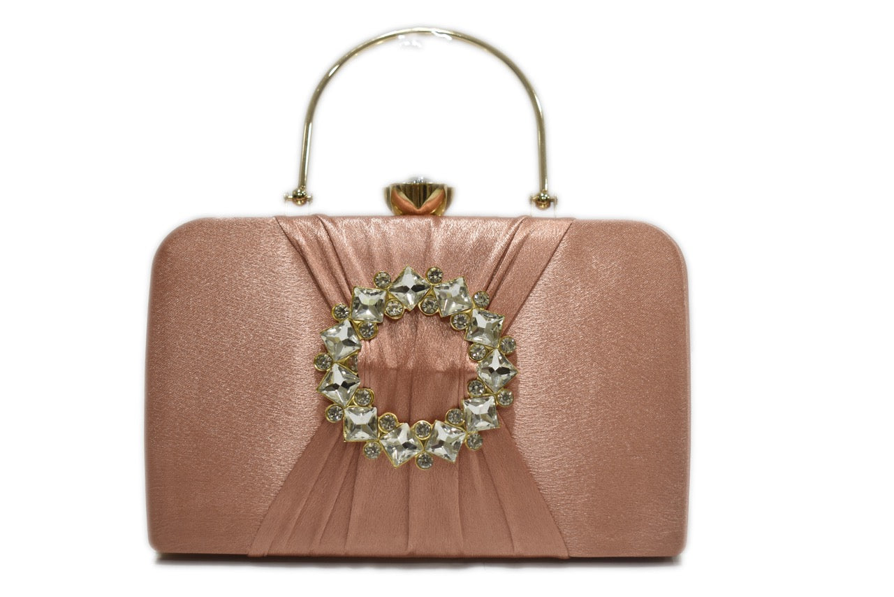 KarryQ Peach Crystal Ring Clutch for Women | Premium Party, Wedding & Festive Handbag